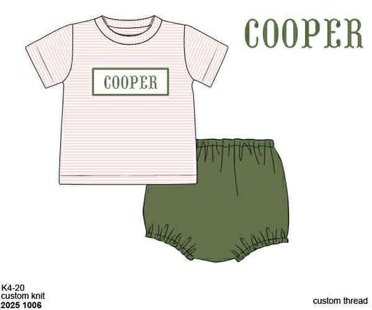 Pre Order 135: Sweet Pea- Boys Knit Name Smock Diaper Set
