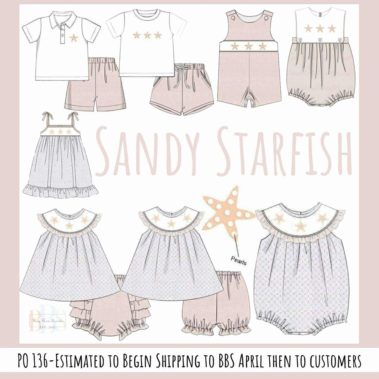 Pre Order 136: Sandy Starfish- Girls Smocked Woven Bubble