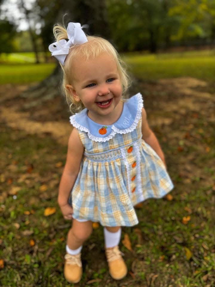 RTS: Calhoun Plaid- Girls Pumpkin Diaper Set (Without Monogram)