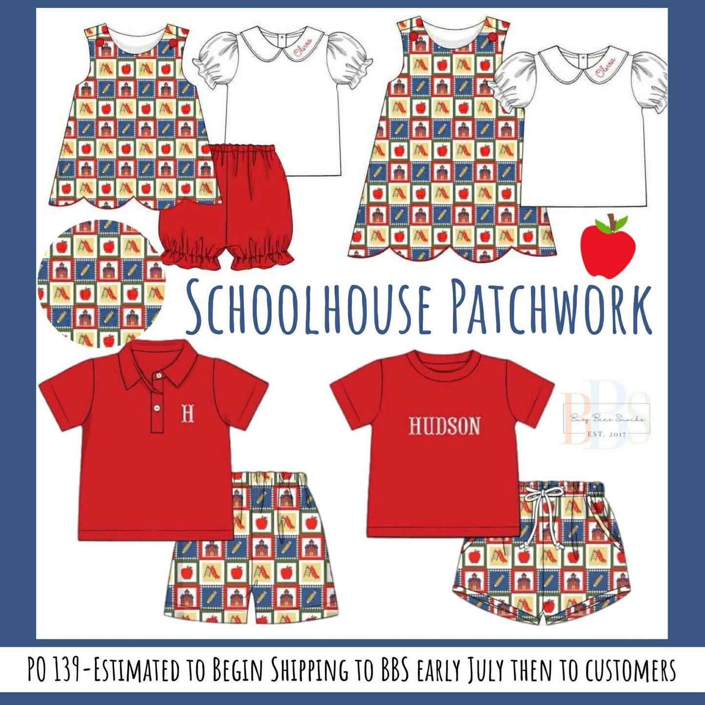 RTS: Schoolhouse Patchwork- Boys Polo Short Set