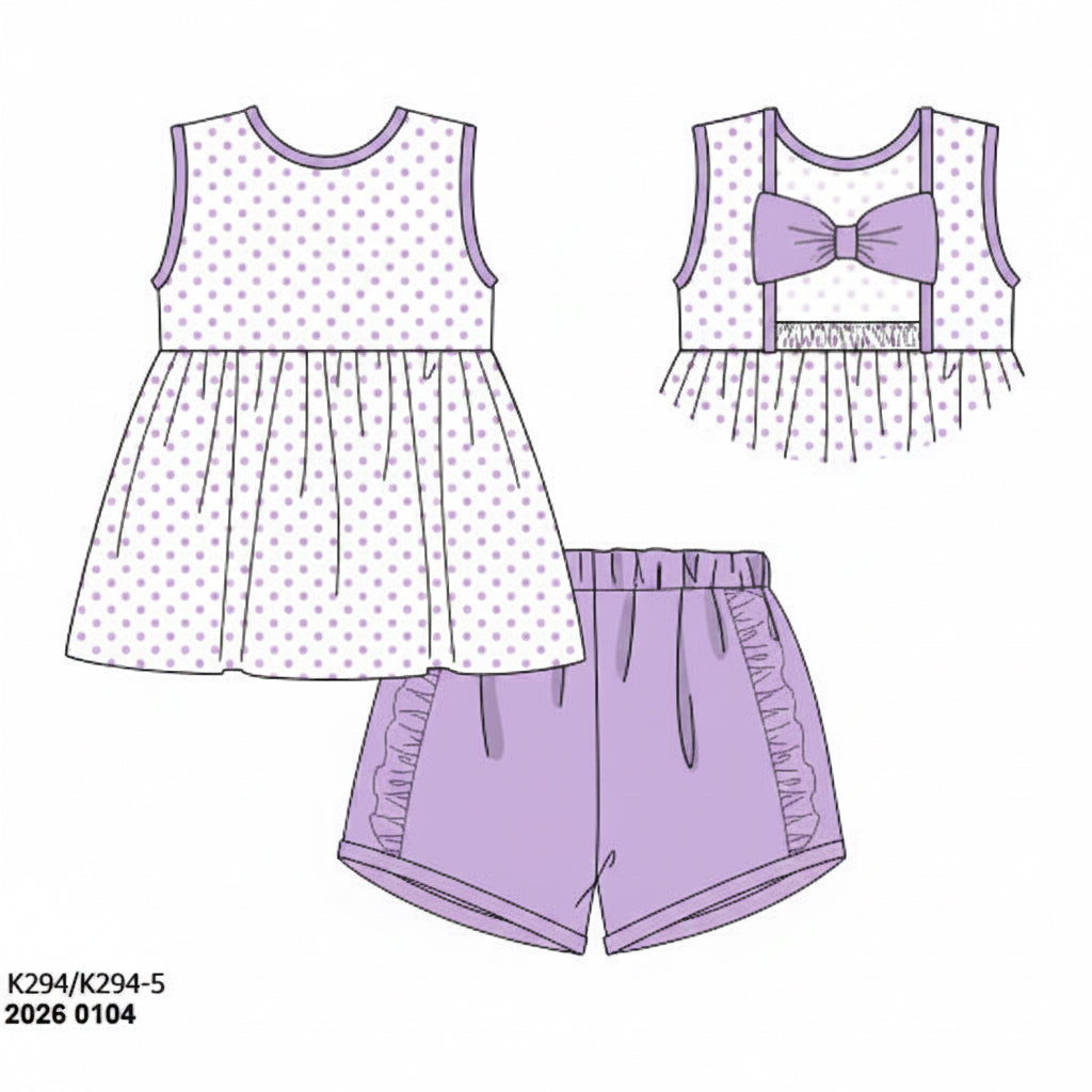 RTS: Simple Knit Sets- Girls Purple Dots Shortie Set
