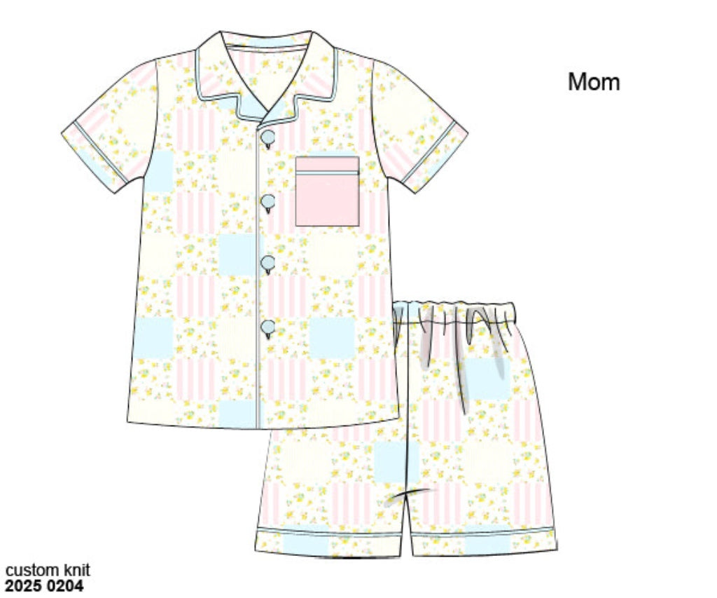 RTS: Polly Patchwork- Mom/Mini 2pc Satin Lounge Set