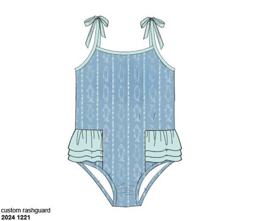 RTS: Tybee Fish- Girls 1pc Sleeveless Rash Guard Swim