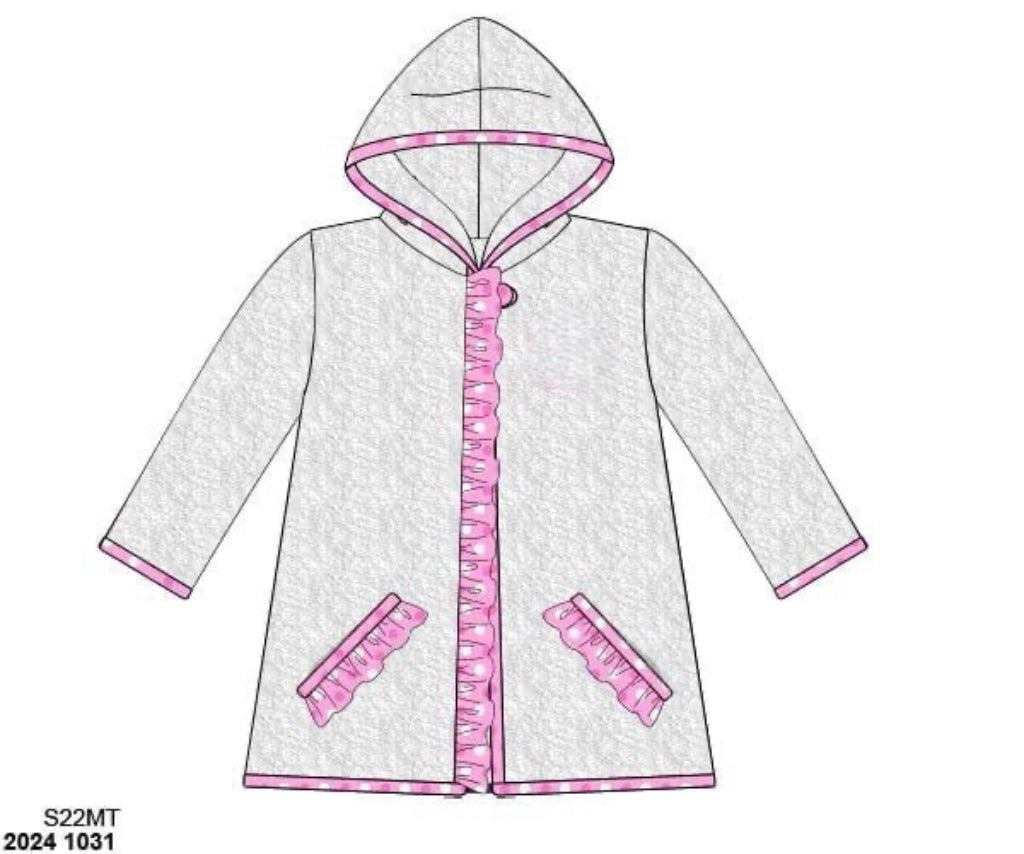 RTS: Terry Cloth Collection- Girls White & Pink Hooded Cover Up