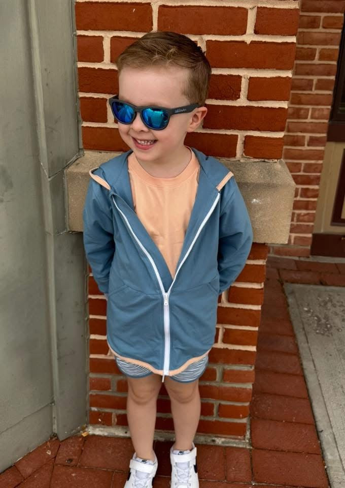 RTS: 3pc Knit Jacket Set- Boys Blue Stone & Bright Orange