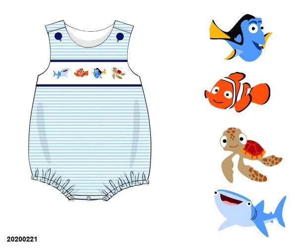 Pre Order 135: Just Keep Swimming- Boys Knit Smocked Bubble