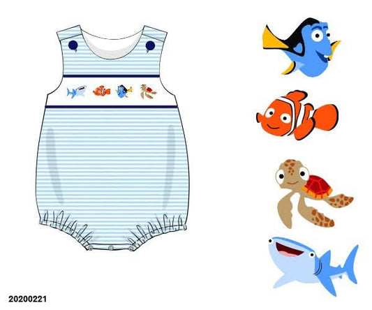 Pre Order 135: Just Keep Swimming- Boys Knit Smocked Bubble