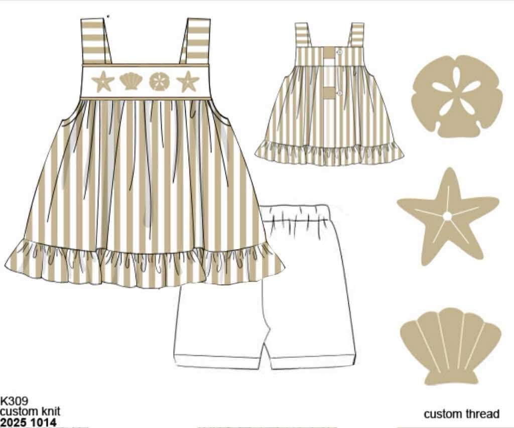 Pre Order 135: Coastal Classic- Girls Embroidered Biker Short Set