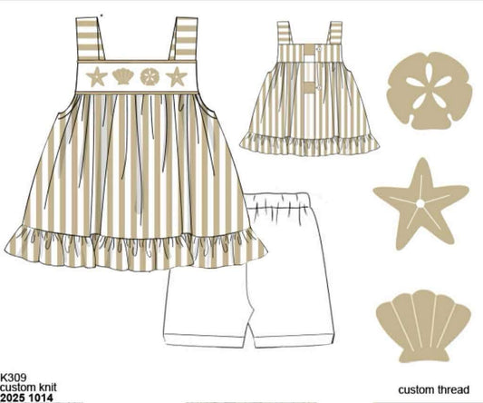 Pre Order 135: Coastal Classic- Girls Embroidered Biker Short Set