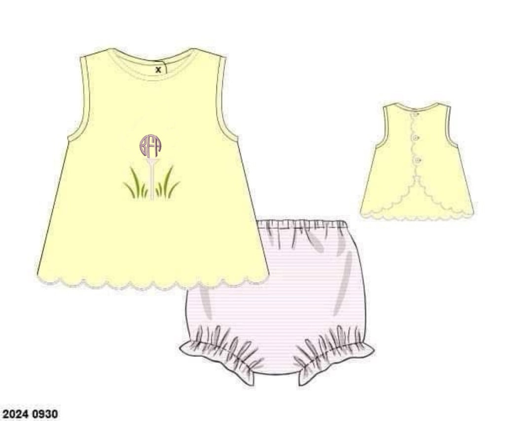 RTS: Tee Time- Girls Knit Bloomer Set “BFA”