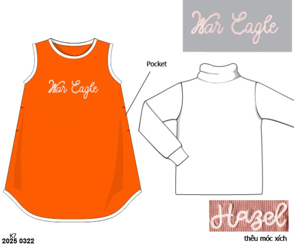 RTS: Girls Chainstitch Knit Dress- Orange