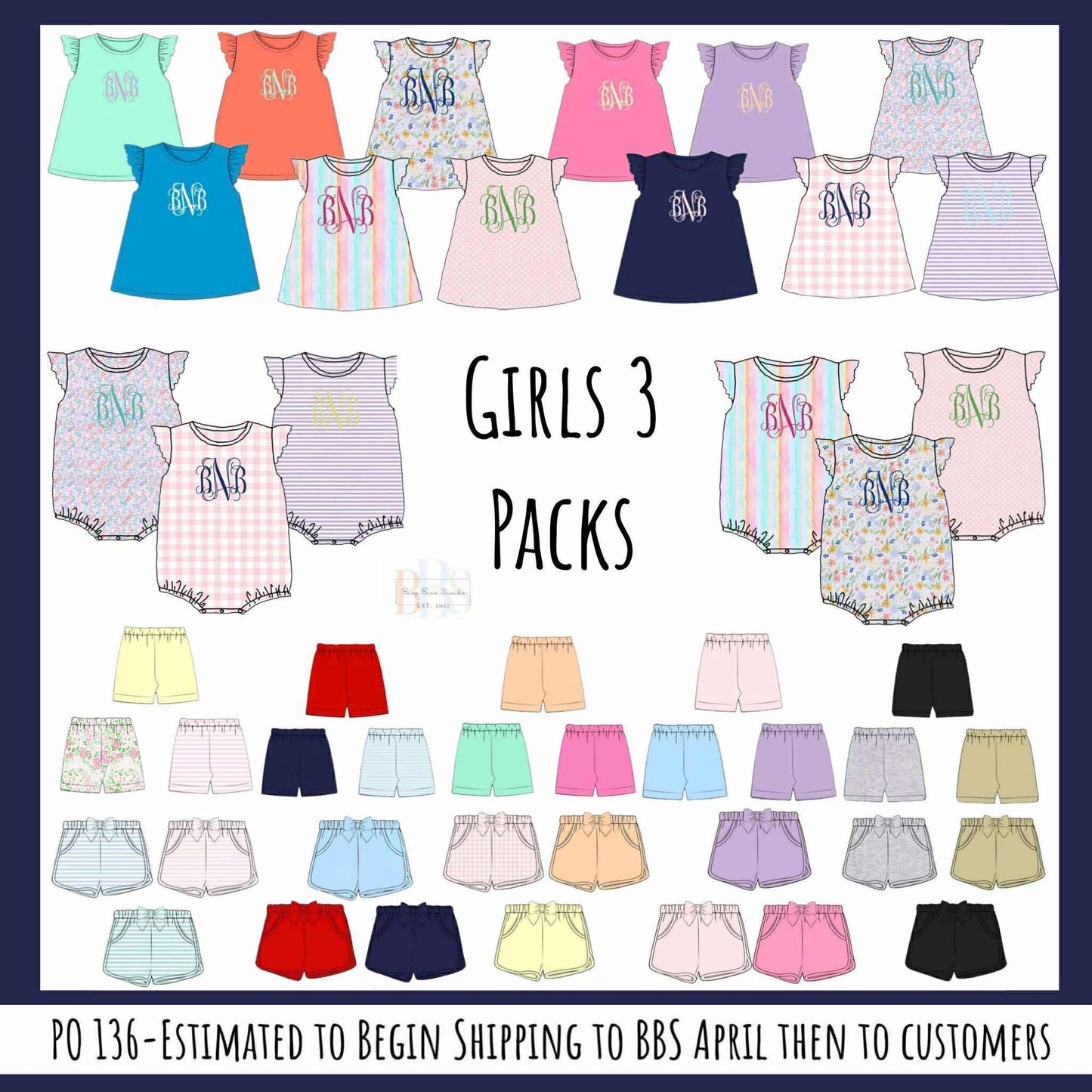 Pre Order 136: 3pc Bottom Packs- Girls Light Pink, Dark Pink, & Lavender Shortie Shorts