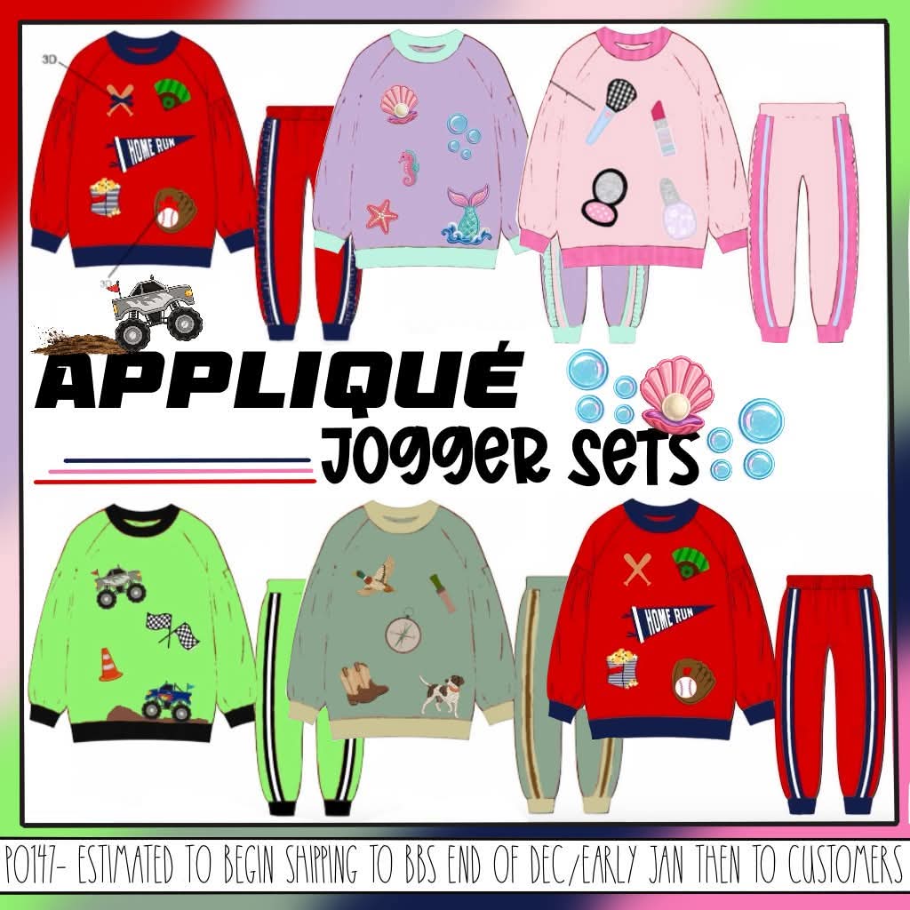 Pre Order 147: Appliqué Jogger Sets- Boys Hunting