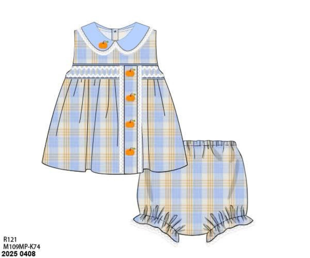 RTS: Calhoun Plaid- Girls Pumpkin Diaper Set (Without Monogram)