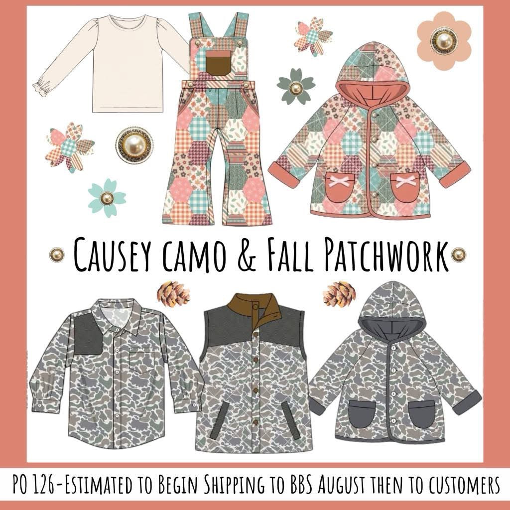 Pre Order 126: Causey Camo & Fall Patchwork- Girls 2pc Romper