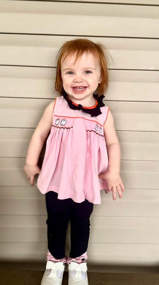 RTS: Gingham Ghost Re-Run- Girls Smocked Legging Set