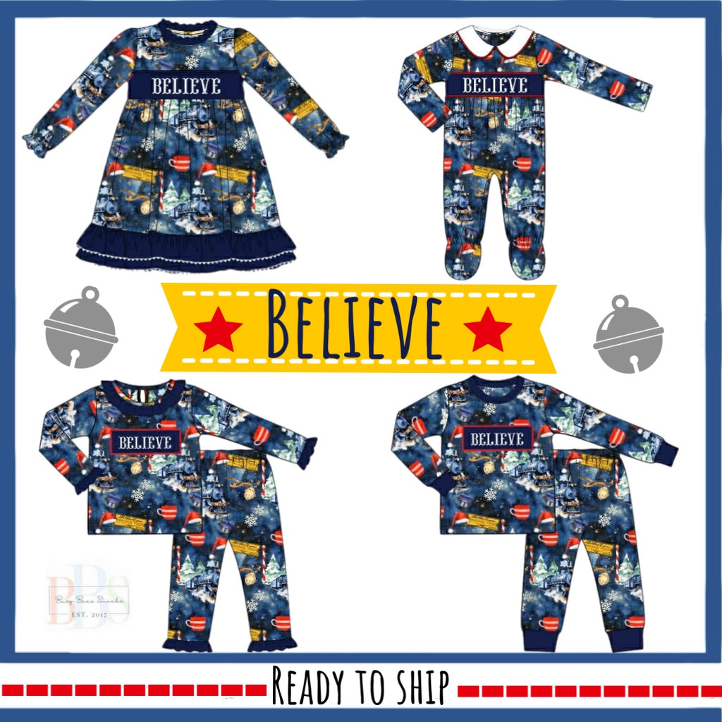 RTS: Believe- Boys Smocked 2pc Knit Lounge