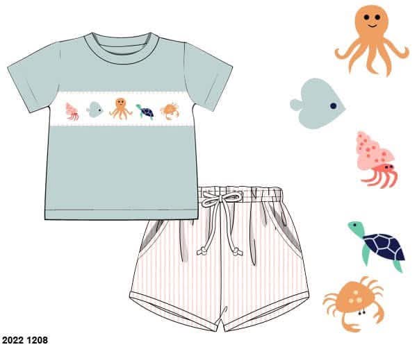 Pre Order 152: Under The Sea- Boys Smocked Shortie Set