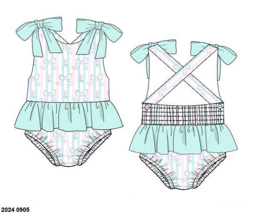 RTS: Prescott Plaid & Petals- Girls 1pc Rash Guard Swim