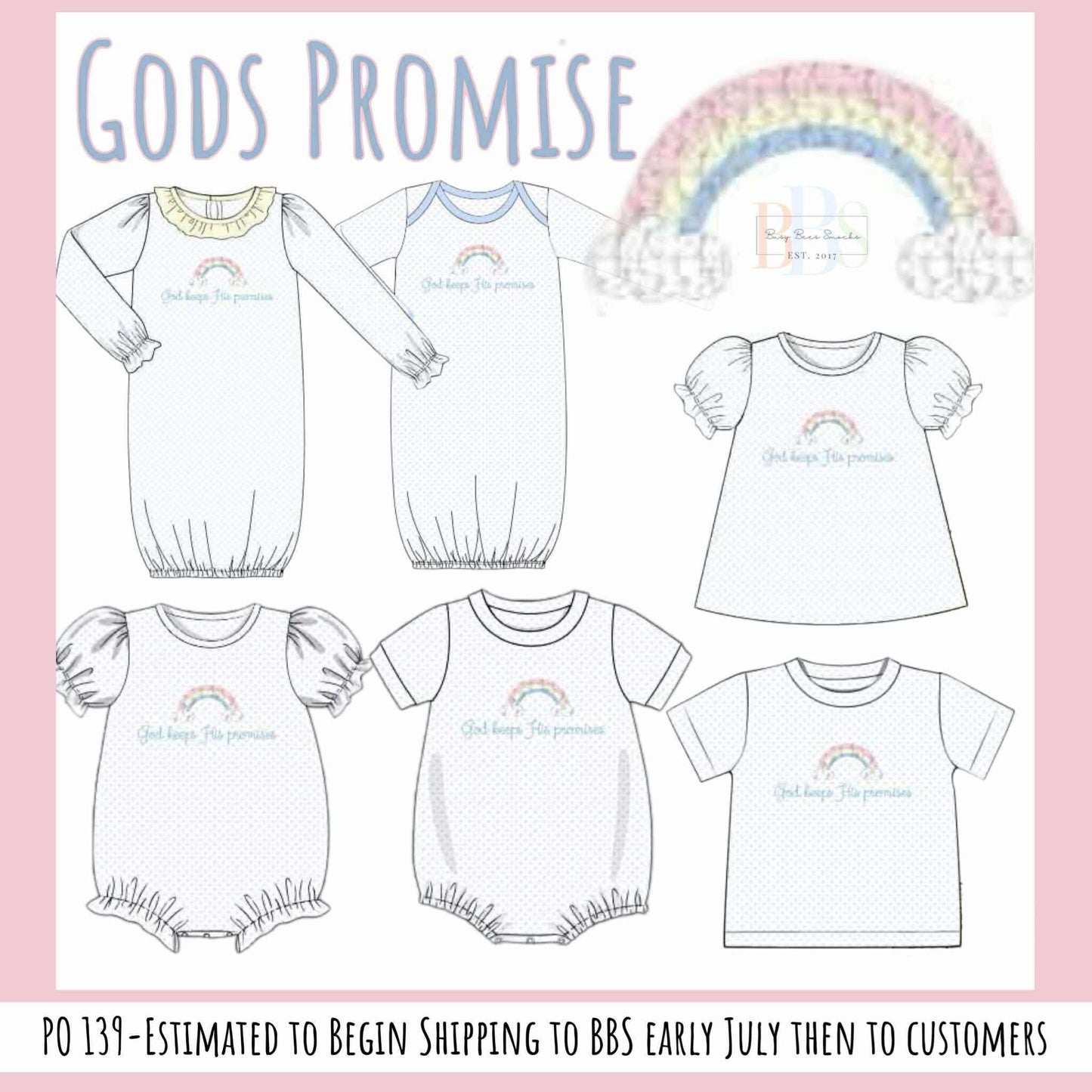 Pre Order 139: God's Promise- Boys Knit French Knot Baby Gown