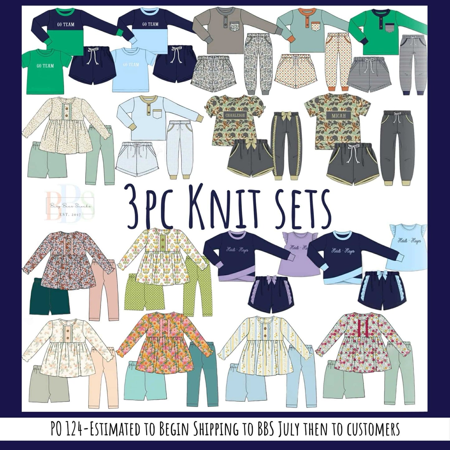 RTS: 3pc Knit Sets- Girls Navy & Lavender