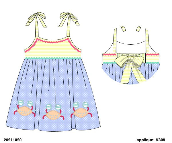 RTS: Fun Crabs- Girls Woven Appliqué Dress