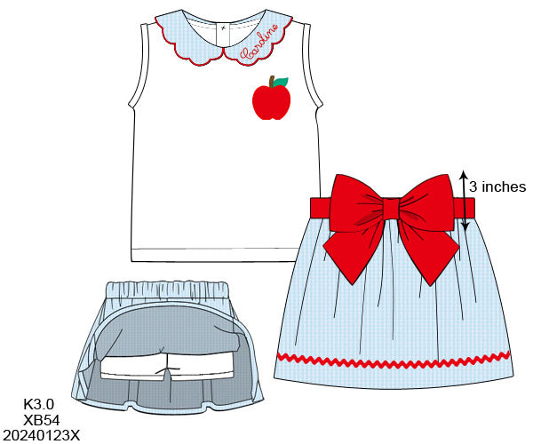 RTS: A is for Apple- Girls Seersucker Skort Set