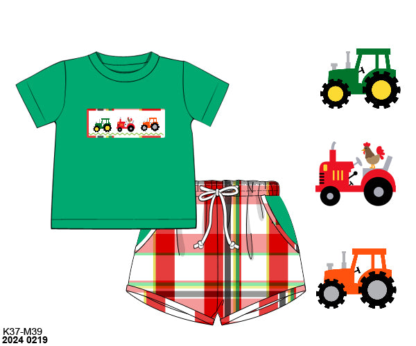 Customer Choice Pre Order 1: Boys Smocked Chicken Tractor Shortie Set