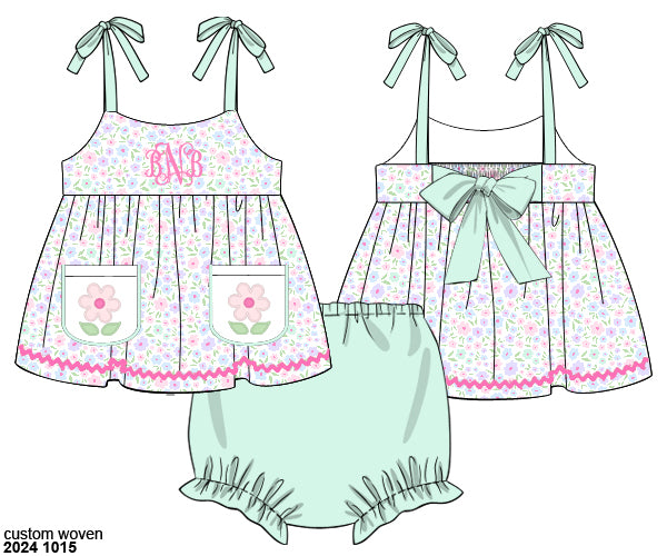 Pre Order 133: Blakely Floral & Collin Stripes- Girls Knit Bloomer Set
