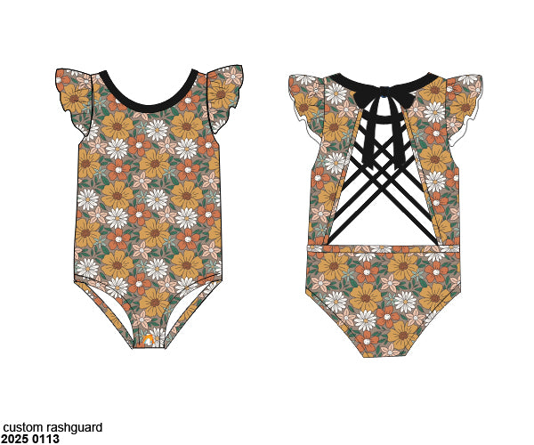 RTS: Cocoa Bay- Girls 1pc Flutter Sleeve Rash Guard Swim