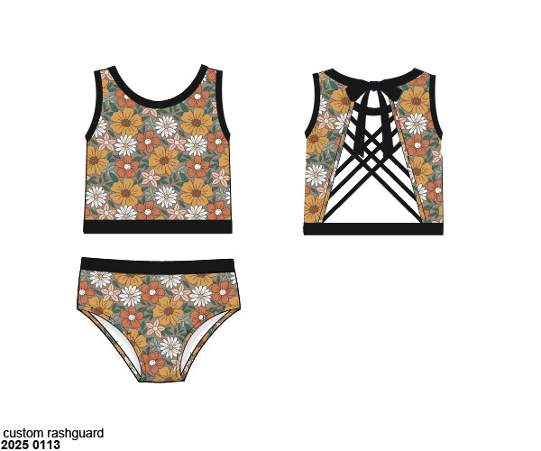 RTS: Cocoa Bay- Girls 2pc Strappy Rash Guard Swim
