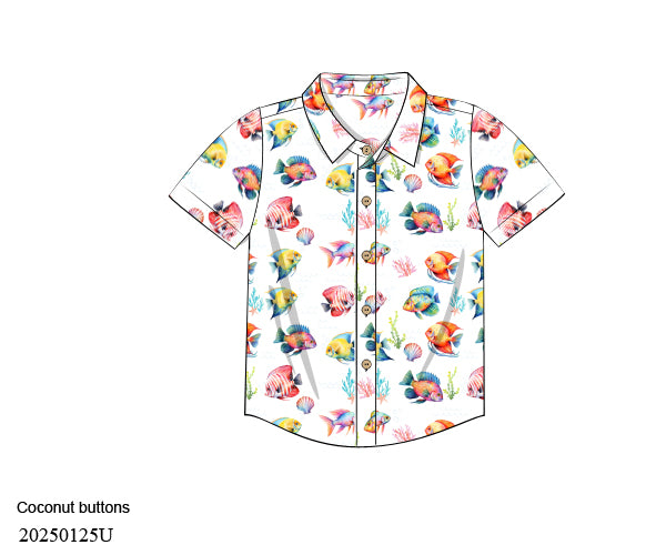RTS: Finnie's Fishies- Dad/Boys Woven Button Up Shirt