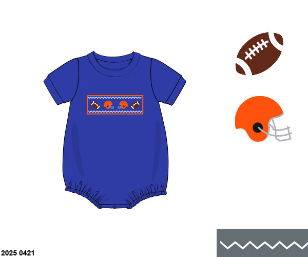 RTS: Smocked Footballs- Royal Blue & Orange Boys Knit Bubble