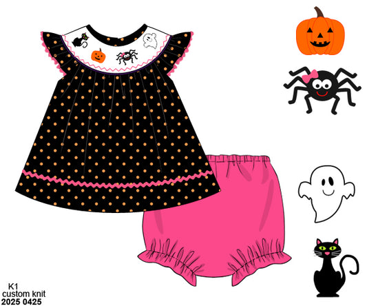 RTS: Too Cute to Spook- Girls Knit Bloomer Set