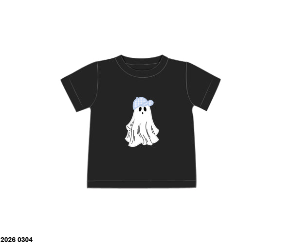 RTS: Gingham Ghost- Boys Appliqué Knit Shirt