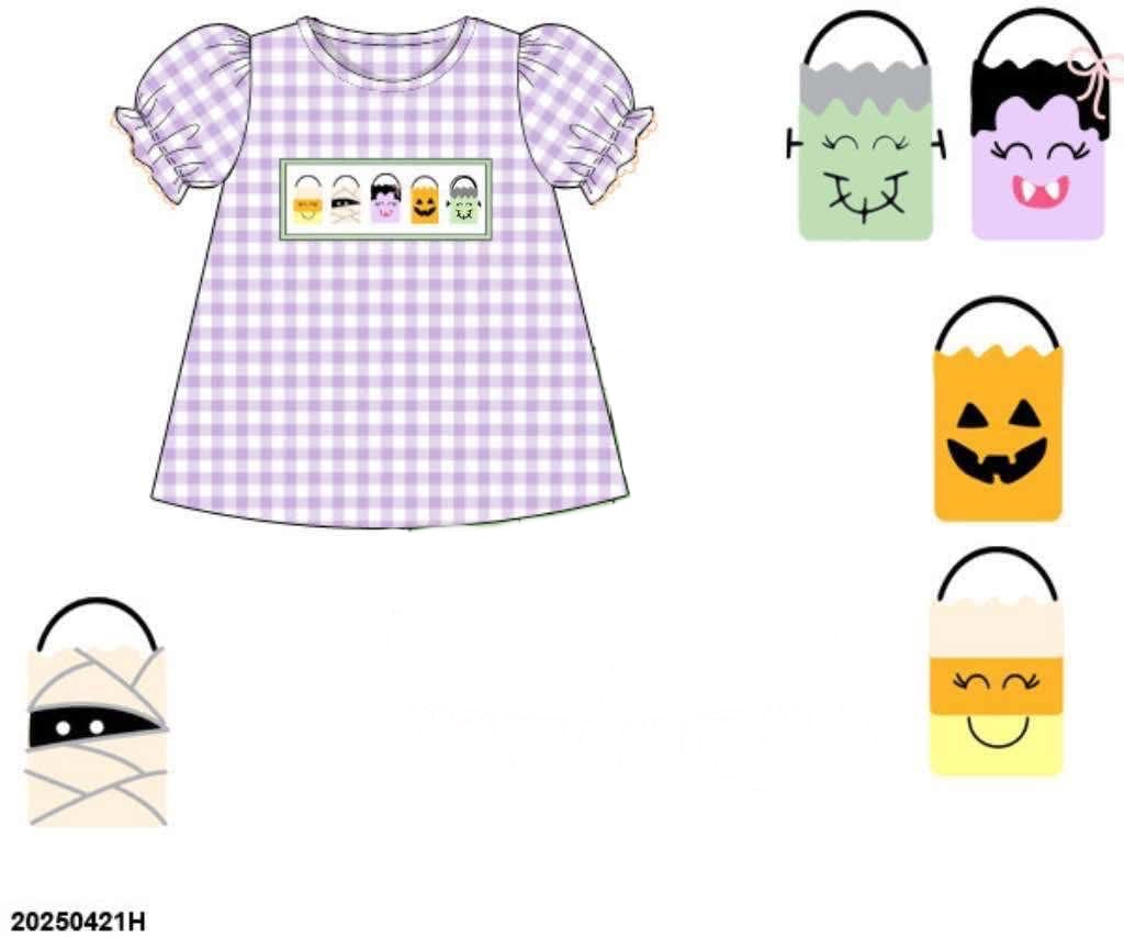 RTS: Halloween Shirt Only- Girls Smocked Treat Bags