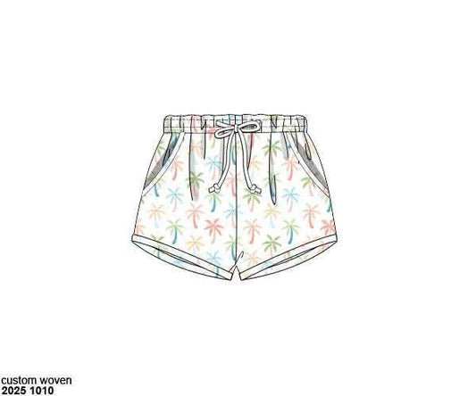 Pre Order 135: Pastel Palms- Boys Woven Swim Shorties