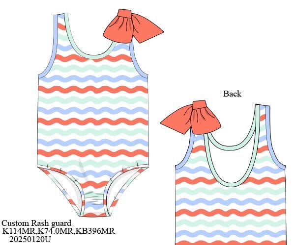 Pre Order 135: Bali Beach- Girls Rashguard Bow 1pc Swimsuit