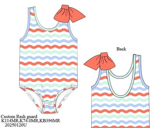 Pre Order 135: Bali Beach- Girls Rashguard Bow 1pc Swimsuit