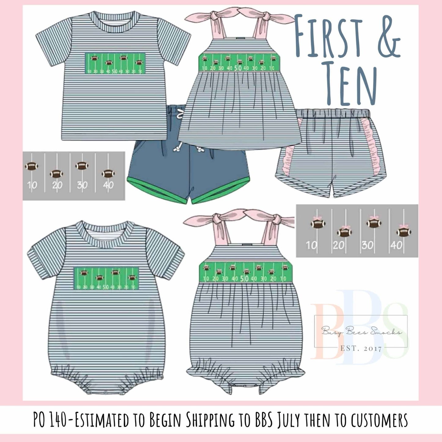 Pre Order 140: First & Ten- Girls Smocked Knit Bubble