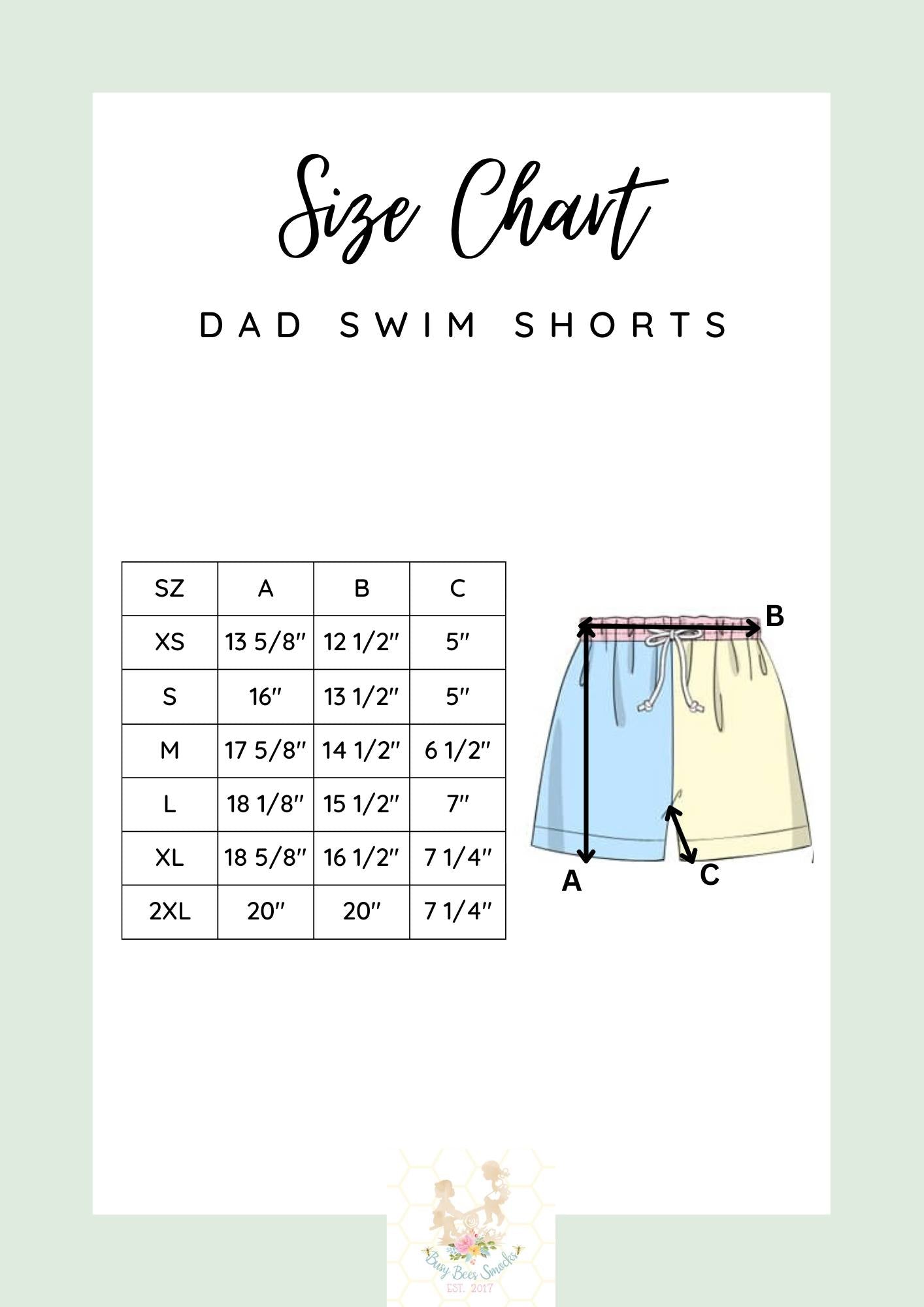 Dad Traditional Swim Short Size Chart