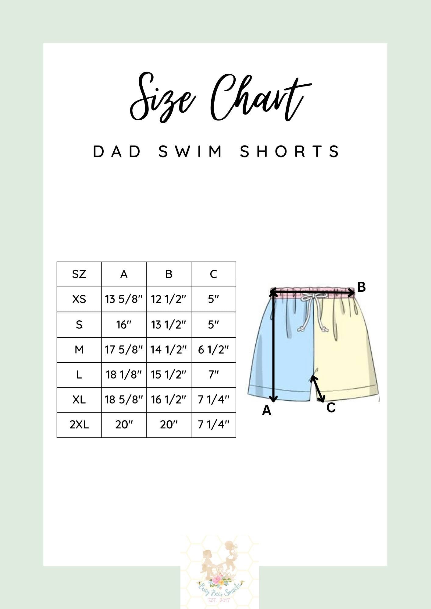 Dad Swim Short Size Chart