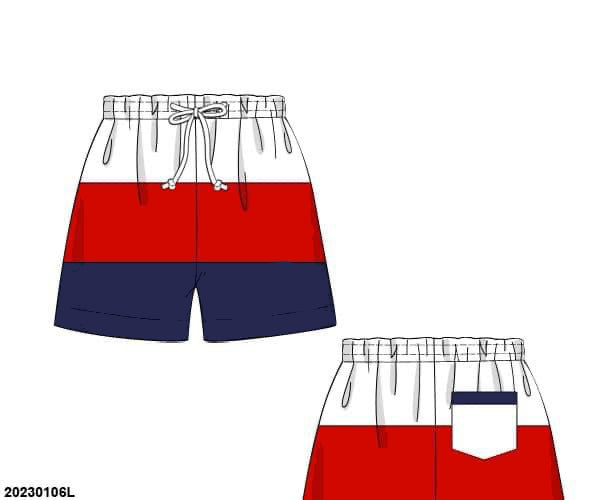 RTS: Patriotic Colorblock Swim Collection- Boys Woven Traditional Swim – Busy  Bee Smocks!