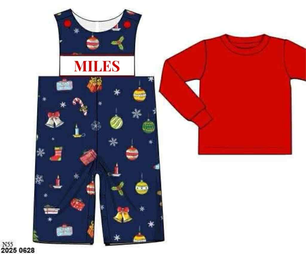 RTS: Sleigh My Name- Boys Navy Ornaments Woven Longall “Miles”