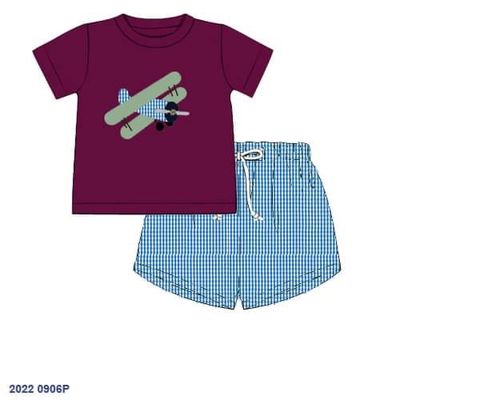 RTS: Plum Floral & Planes- Boys Woven Shortie Set
