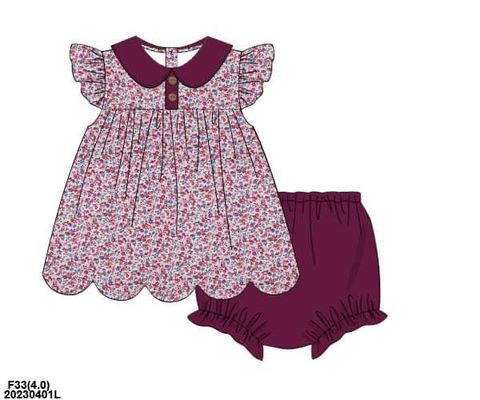 RTS: Plum Floral & Planes- Girls Knit Bloomer Set