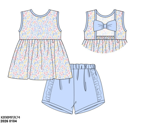 Pre Order 138: Simple Knit Sets- Girls Bristol Blue Shortie Set
