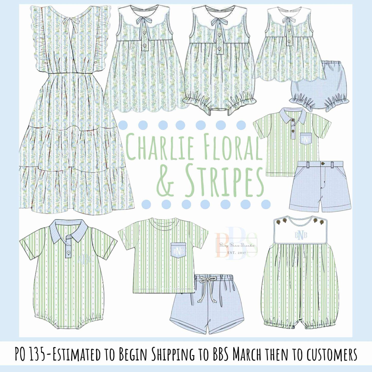 Pre Order 135: Charlie Floral & Stripes- Girls Bloomer Set