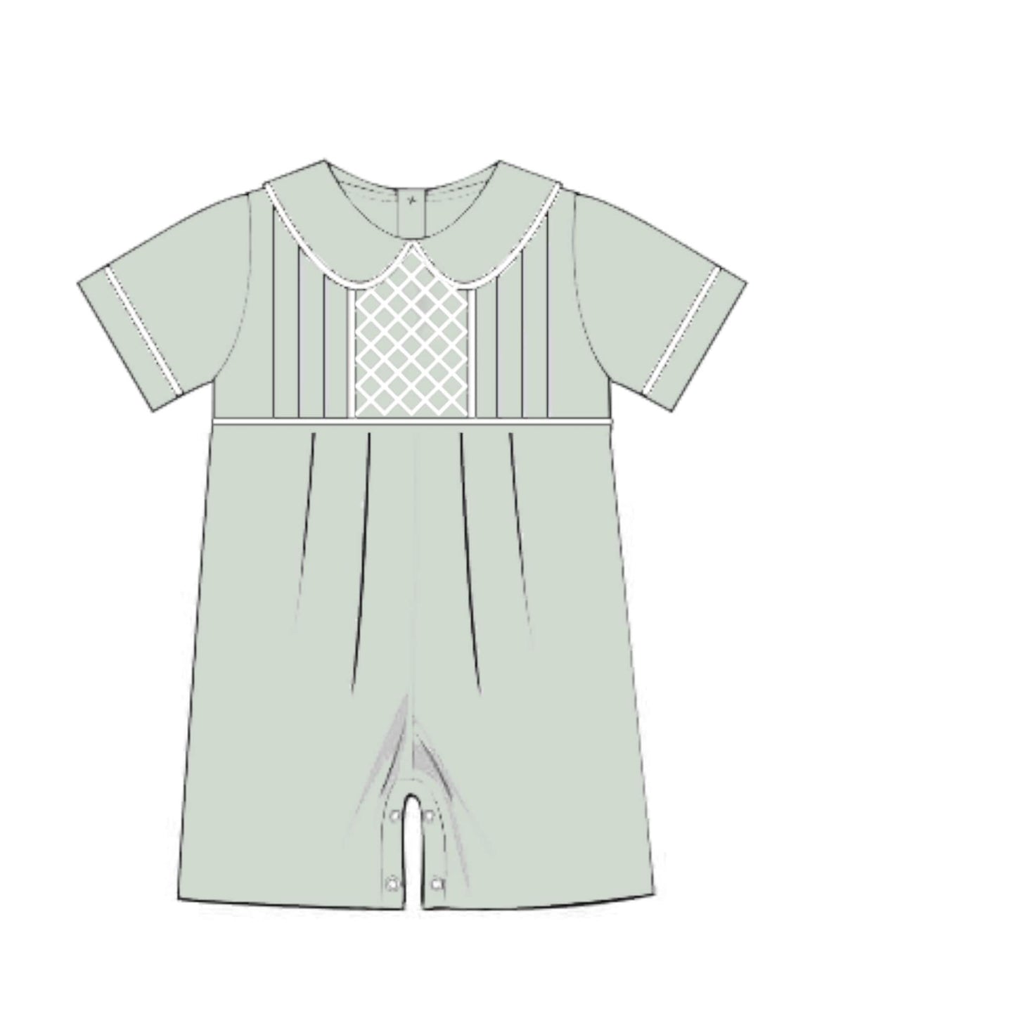 RTS: DEFECT- Sage Heirloom- Boys Woven Romper