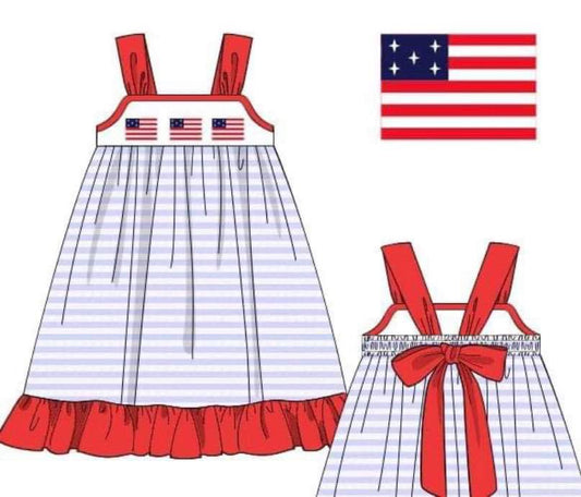 RTS: Trio Smocked Flags- Girls Knit Dress